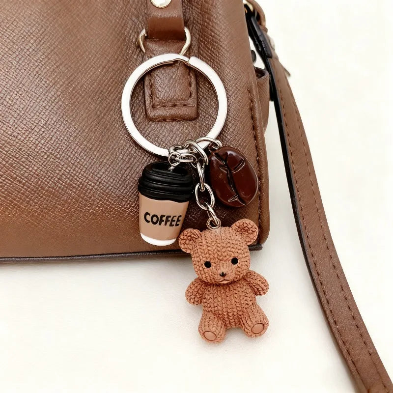 Teddy Bear Coffee Keychain Brown Resin Pendant with Metal Ring Closure Cute Gift for Coffee Lovers… – vue 2 | BubuKawaii