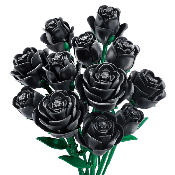 Mon Bubu Kawaii – Roses Noires en Briques – Lot de 12 Modèles Fleurs ABS