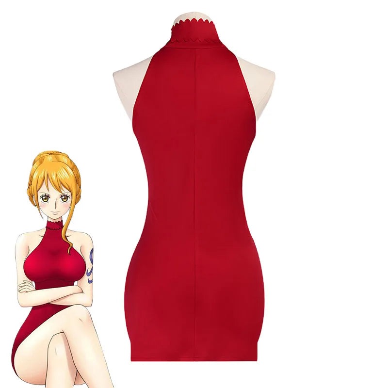 Anime Nami Cosplay Costume Nami Red Dress Unifrom Wig Transfer Tattoos Halloween Costume for Women Comic Con – vue 4