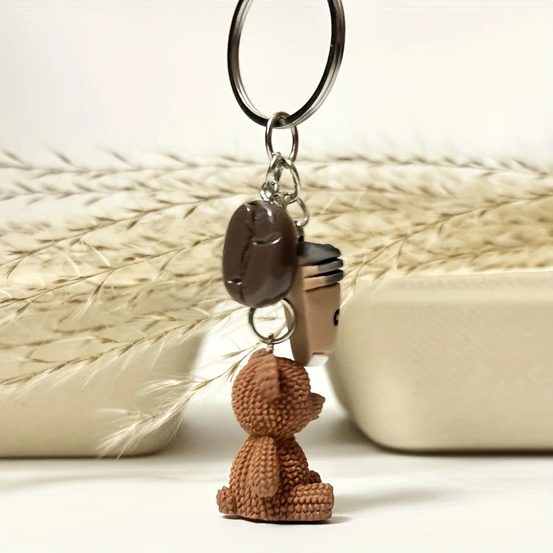 Teddy Bear Coffee Keychain Brown Resin Pendant with Metal Ring Closure Cute Gift for Coffee Lovers… – vue 5 | BubuKawaii