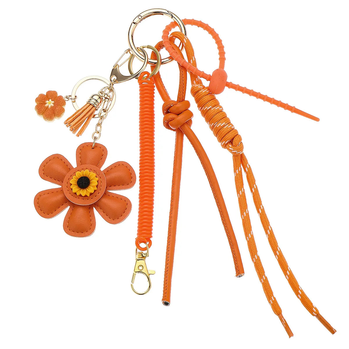 New In Leather Sunflower Bag Charms Fashionable Pendant Of Bag Braided Rope Woman Keychain… – Orange – vue 9 | BubuKawaii