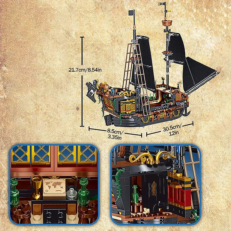 Bateau pirate en briques à construire – 30 cm – vue 6 | BubuKawaii