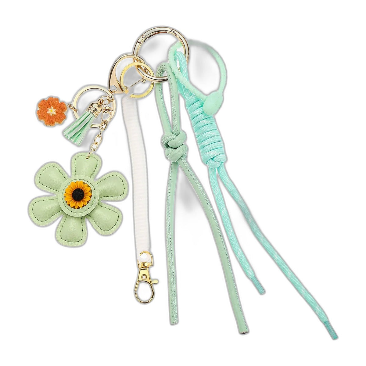 Packshot – Bijou de sac fleur – Cuir et cordons tressés