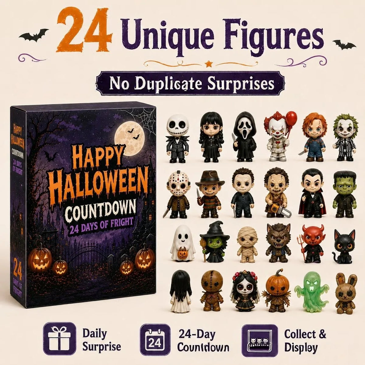 Calendrier Halloween – 24 figurines, 3 coffrets – vue 5 | BubuKawaii