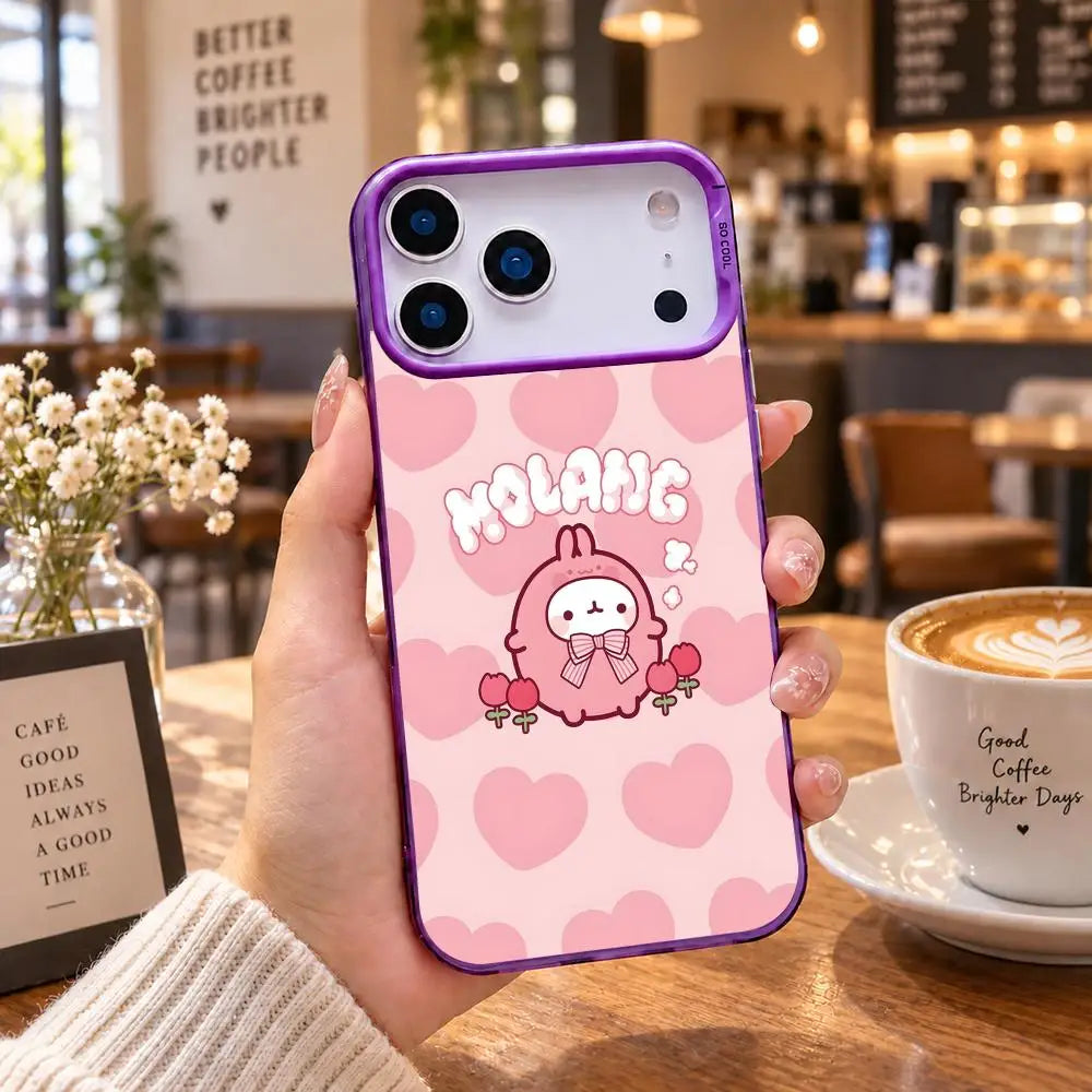 Coque iPhone Molang – Cadre coloré, protection caméra – vue 45 | BubuKawaii