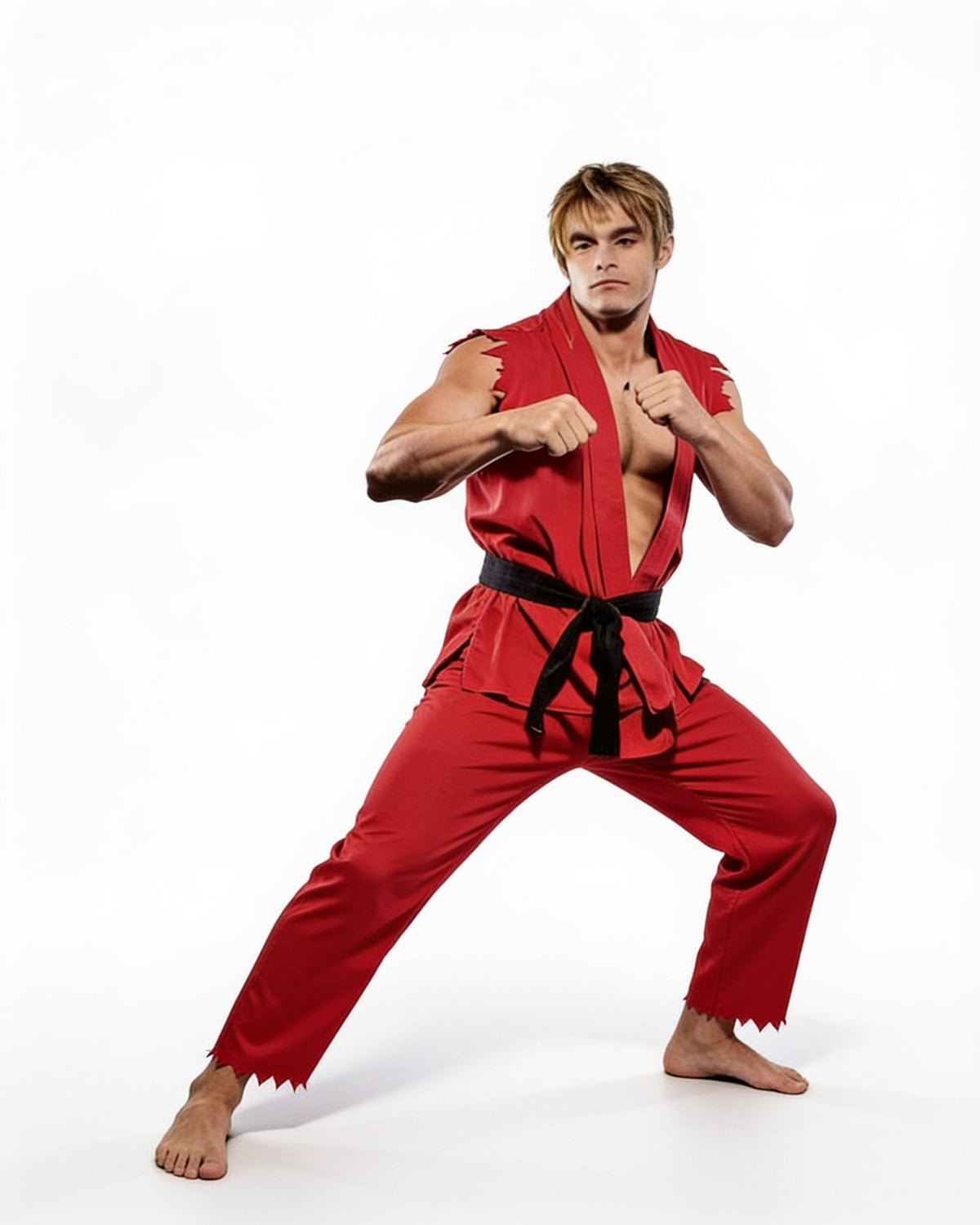 Costume Ken ou Ryu – Karategi rouge ou blanc – porté