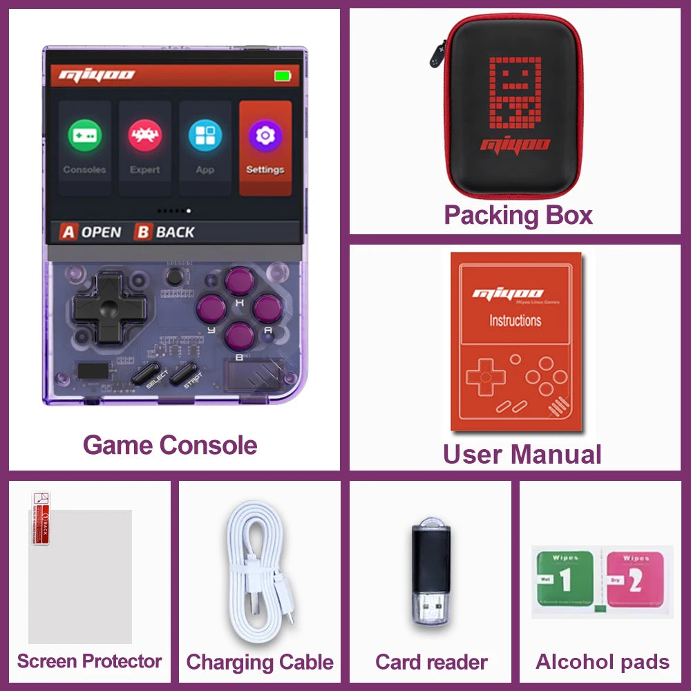 MIYOO Mini Plus Retro Handheld Game Console 3.5'IPS HD Screen Mini+ Portable Players… – Purple T 64G – vue 8 | BubuKawaii
