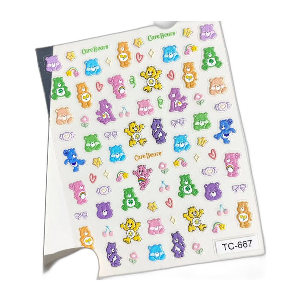 Packshot – planche de stickers d'ongles 3D Bisounours (Care Bears)