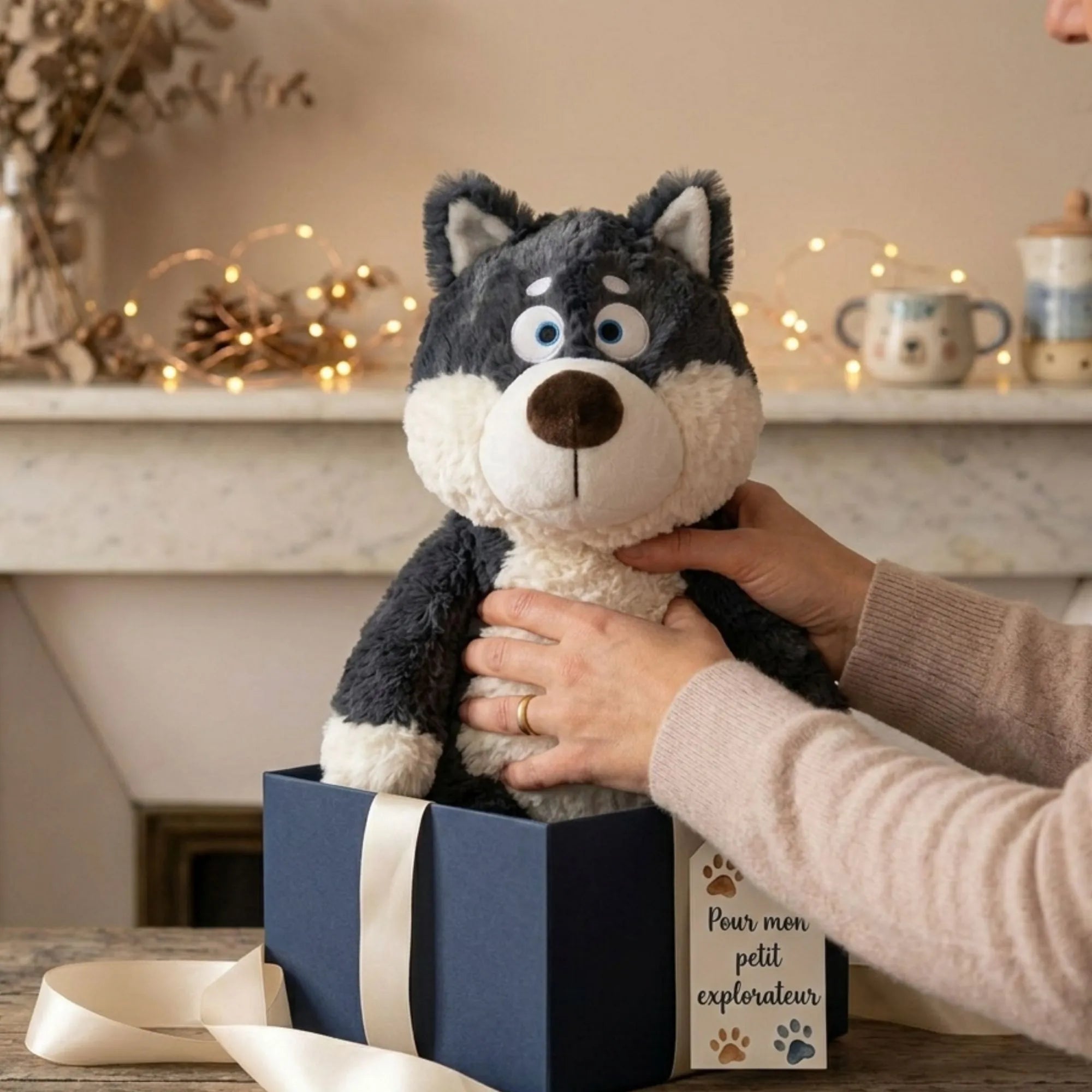 Peluche Loup Gris Kawaii — Doudou Géant 40cm | MBK