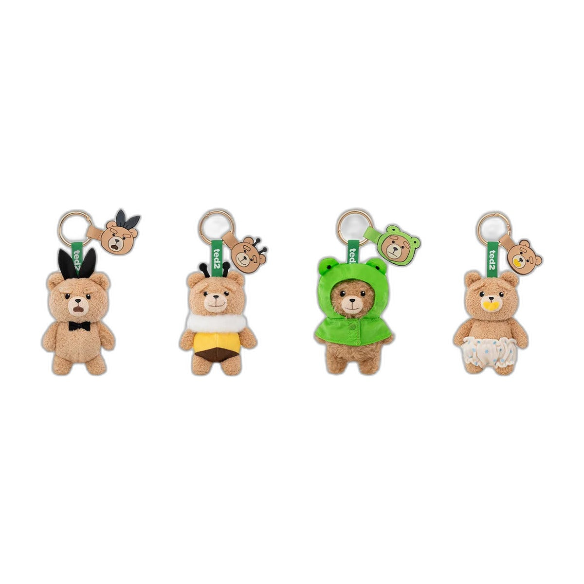 Packshot – les 8 pendentifs Baby Ted de la série Pop Mart