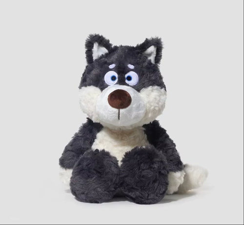 Peluche loup gris kawaii 40cm assis de face — grands yeux bleus | MBK