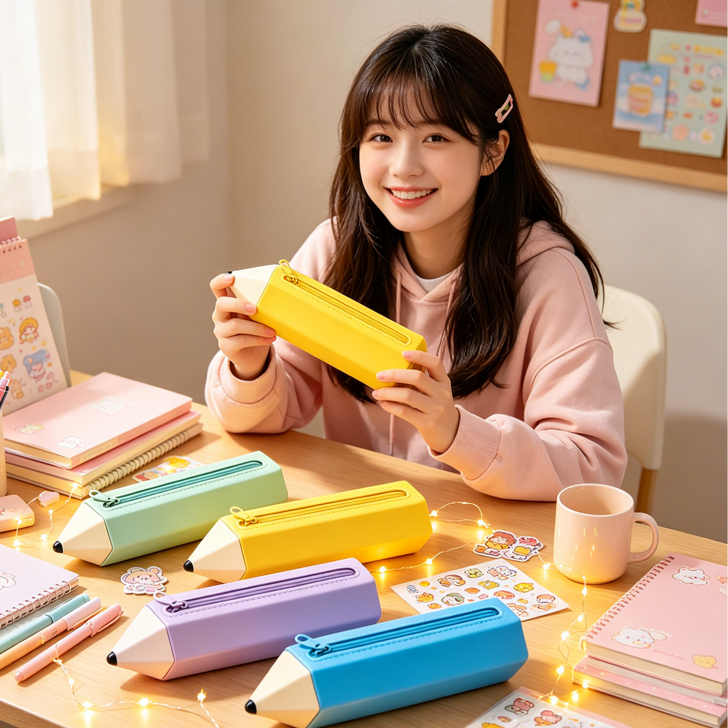 Kawaii Pencil-Shaped Silicone Pencil Case – Large Capacity